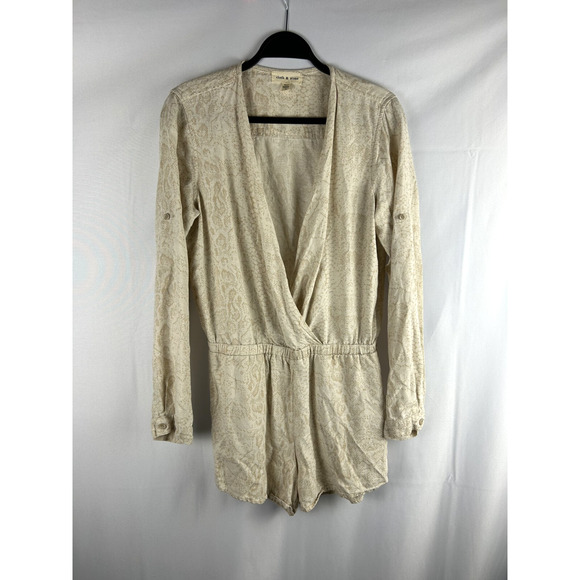 CLOTH & STONE Anthro Romper Women's Size Small Beige Snakeskin Linen Blend Soft - Picture 1 of 7